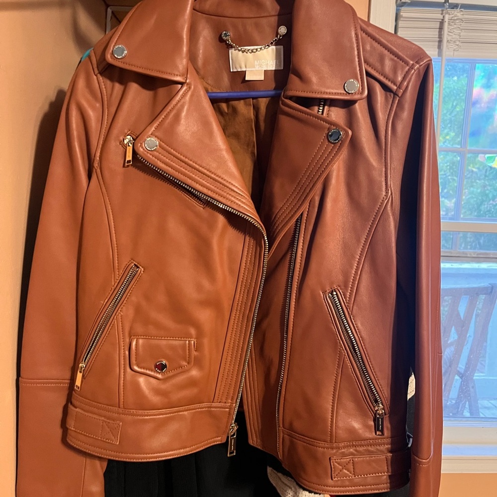 NEW Women's Michael Kors Brown Leather Jacket